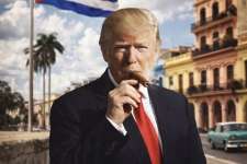 Трамп «закурил» сигару на фоне развевающегося флага Кубы